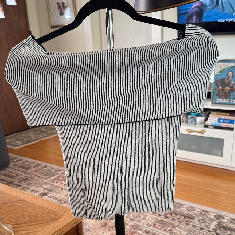 Striped Off-Shoulder Short Sleeve Top